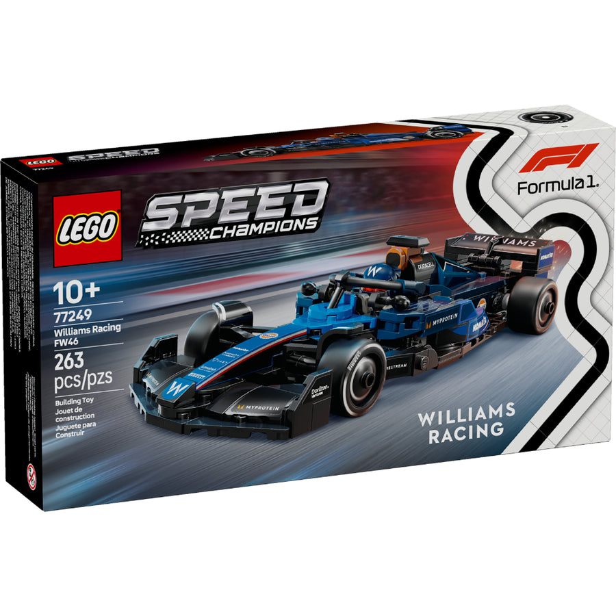 LEGO® Speed Champions Williams Racing FW46 F1® 77249 con minifigura de piloto, halo, alerón trasero y detalles auténticos inspirados en la temporada 2024 de Fórmula 1.